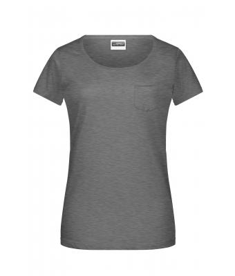 Femme T-shirt femme bio avec poche Noir-chiné 8375