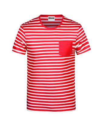 Herren Men's T-Shirt Striped Red/white 8662