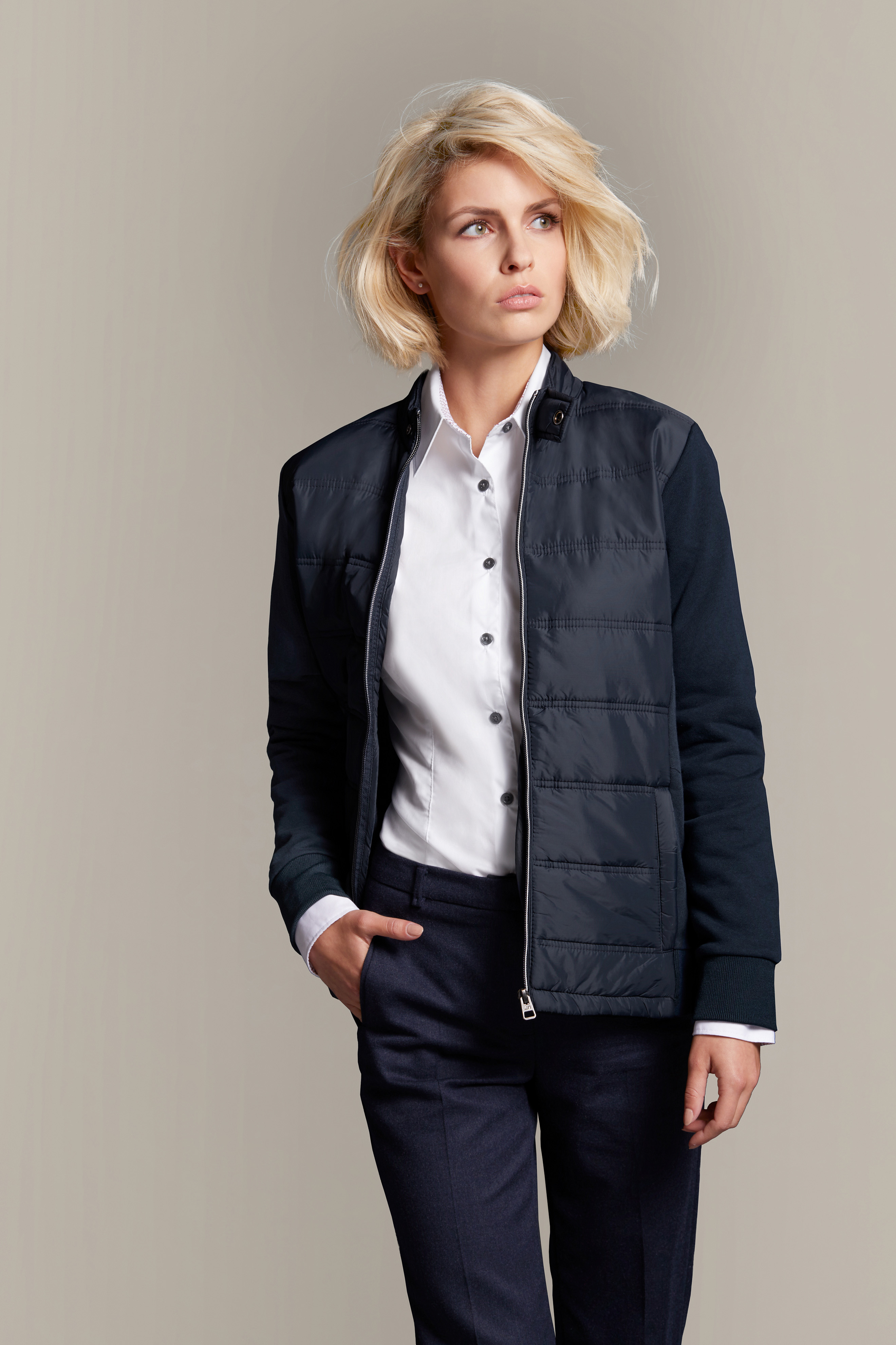 Ladies Ladies' Hybrid Sweat Jacket Navy-Promotextilien.de