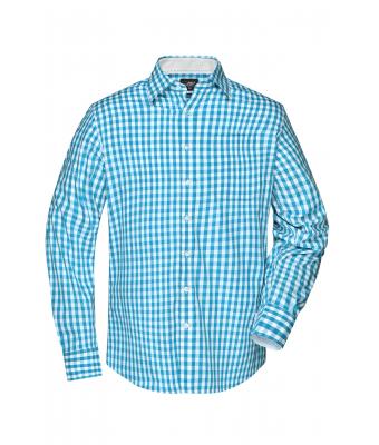 Herren Men's Checked Shirt Turquoise/white 8054