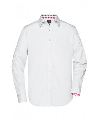 Herren Men's Plain Shirt White/red-white 8056