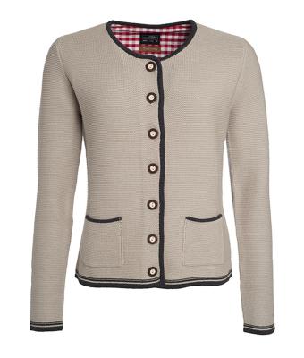 Damen Ladies' Traditional Knitted Jacket Beige/anthracite-melange/red 8486
