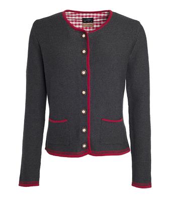 Damen Ladies' Traditional Knitted Jacket Anthracite-melange/red/red 8486