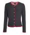 Donna Ladies' Traditional Knitted Jacket Anthracite-melange/red/red 8486