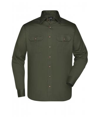 Uomo Men's Traditional Shirt Plain Olive 8489
