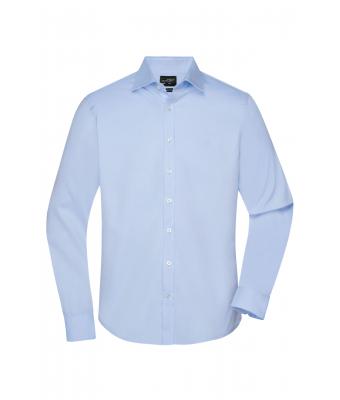 Herren Men's Shirt Longsleeve Herringbone Light-blue 8572