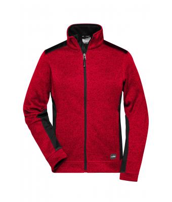 Damen Ladies' Knitted Workwear Fleece Jacket - STRONG - Red-melange/black 8536