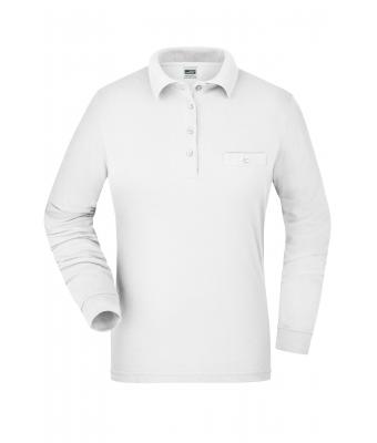 Damen Ladies' Workwear Polo Pocket Longsleeve White 8539
