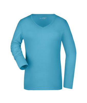 Donna Ladies' Stretch V-Shirt Long-Sleeved Turquoise 7986
