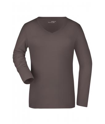 Damen Ladies' Stretch V-Shirt Long-Sleeved Charcoal 7986