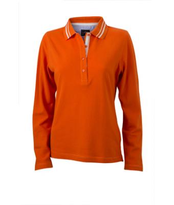 Donna Ladies' Polo Long-Sleeved Dark-orange/off-white 8086