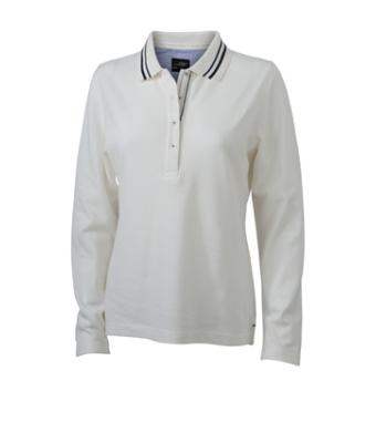 Donna Ladies' Polo Long-Sleeved Off-white/navy 8086