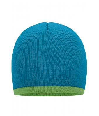 Unisex Beanie with Contrasting Border Turquoise/lime-green 7808